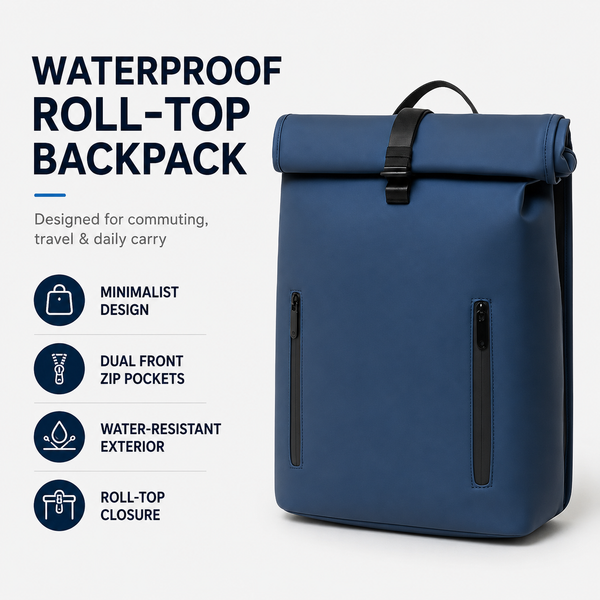 All-Match Cross-Border Business Backpack with Side-Open Laptop Compartment, Waterproof PU Bag for Men, Cuff-Edge Trendy Fashion Lightweight Backpack