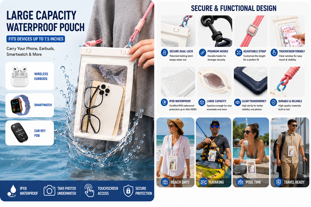 IPX8 Large-Capacity Waterproof Crossbody Pouch