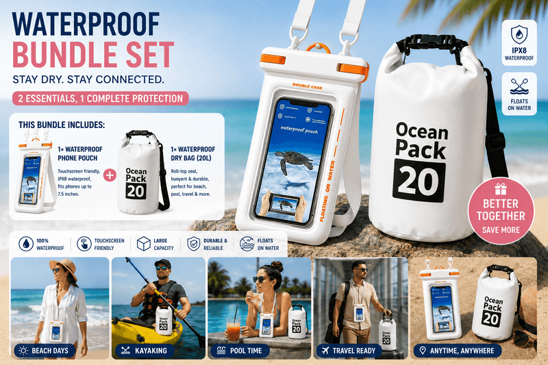 20L Waterproof Adventure Bundle – Dry Bag + Free Touchscreen Phone Pouch