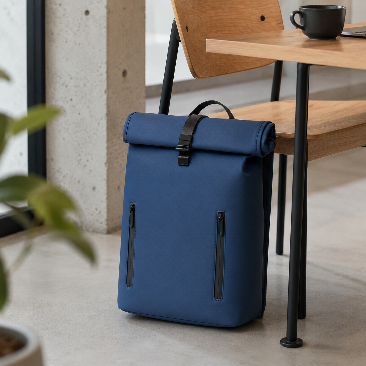All-Match Cross-Border Business Backpack with Side-Open Laptop Compartment, Waterproof PU Bag for Men, Cuff-Edge Trendy Fashion Lightweight Backpack