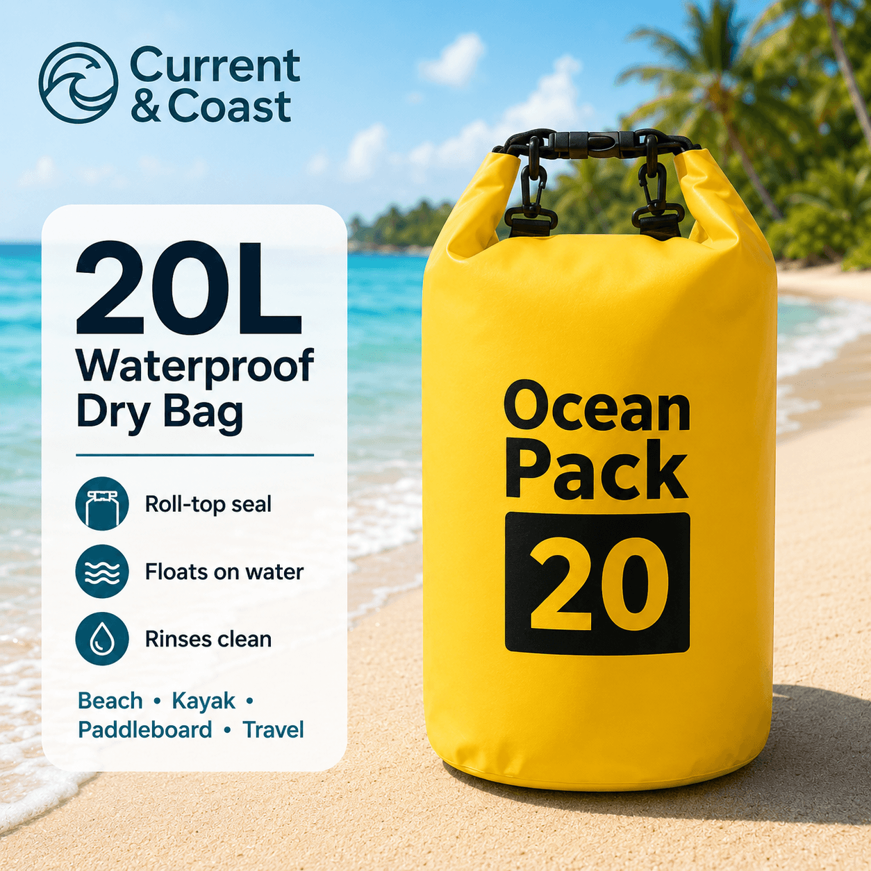 20L Waterproof Adventure Bundle – Dry Bag + Free Touchscreen Phone Pouch