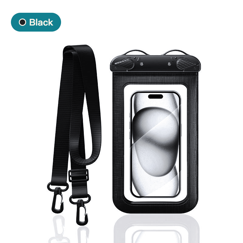 Waterproof phone case with lanyard — Black