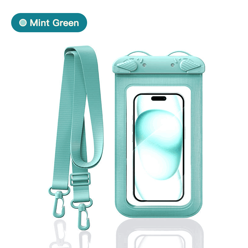 Waterproof phone case with lanyard — Mint Green