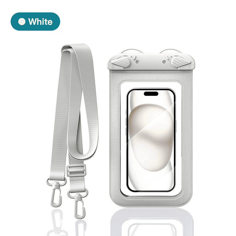 Waterproof phone case with lanyard — White